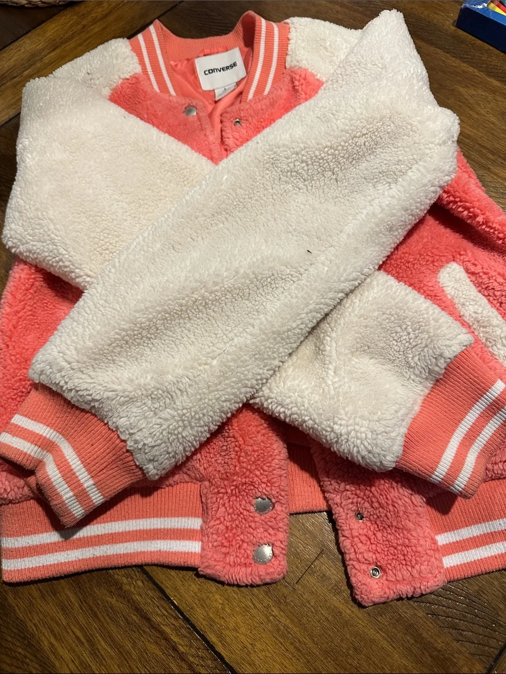 Converse Coral and Cream Sherpa Bomber Jacket